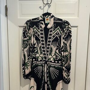 FARM Rio Black and Green Patterned Dress